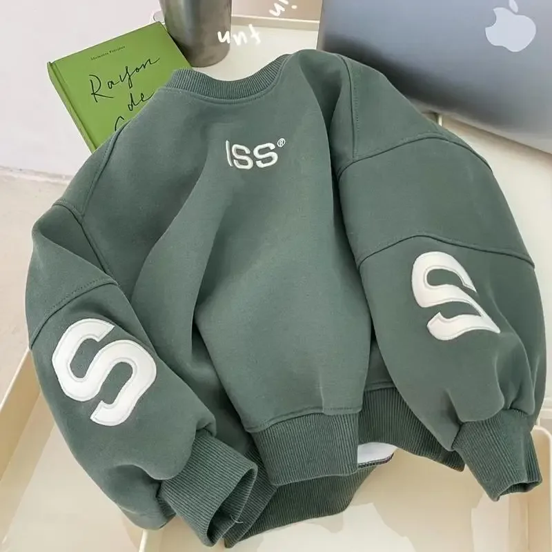 

Kids Boys Winter Pullover Hoodie Casual Sweatshirt Korean Children's Loose and Plush Thick Top 100-160CM