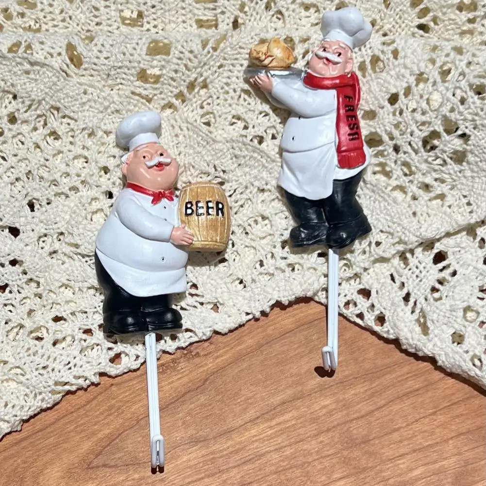 Cartoon Chef Hook Kitchen Wall Hook Cute Chef Shape Wall Hook Strong Resin Kitchen Organizer No Punch Adhesive for Utensils