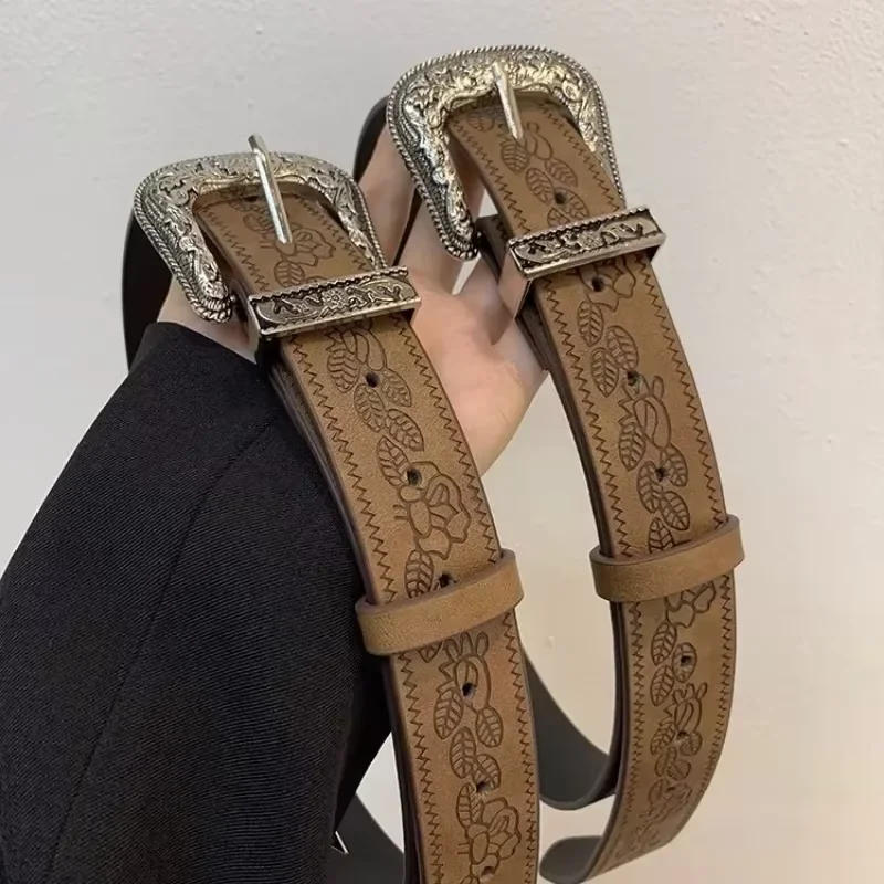 Women'S Belt Vintage Carved Needle Buckle Men'S Belt Punk Hip Hop Rock Style Jeans Belt Y2K Belt PU Leather Belt Cheap Belt