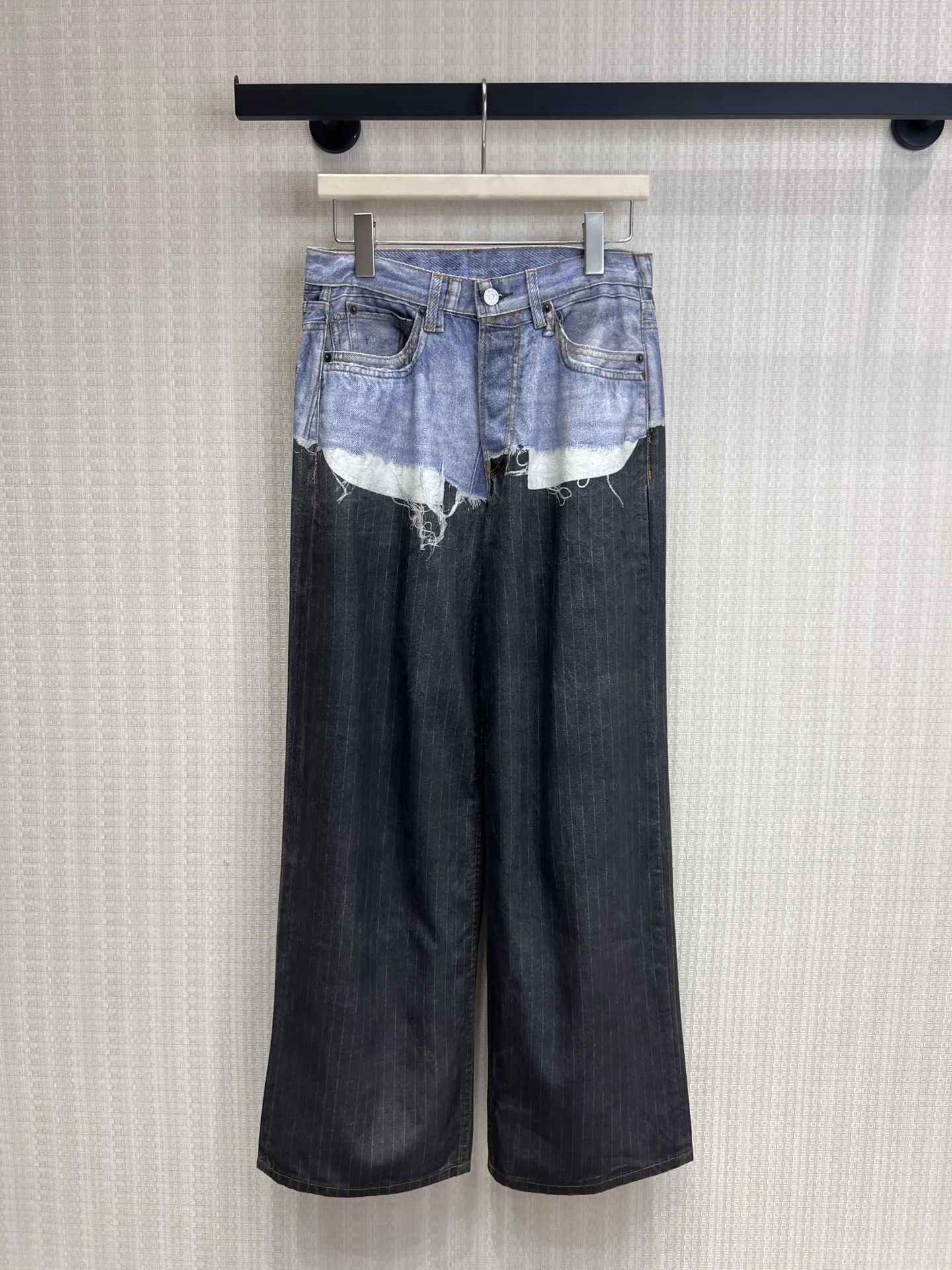 

Women's High Waist Straight Leg Jeans Washed out Color Block Loose Fit Fashionable Summer Denim Pants Torn Hole Zipper