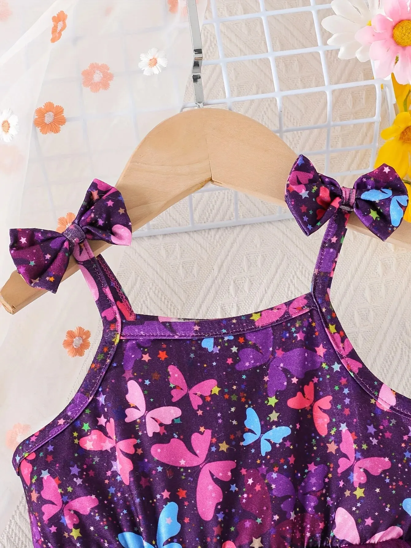 Summer Cute Girl Bow Halter Dress Baby Baby Net Purple Bow Pattern Pompadour Skirt Cool Cute Fashion Princess Dress