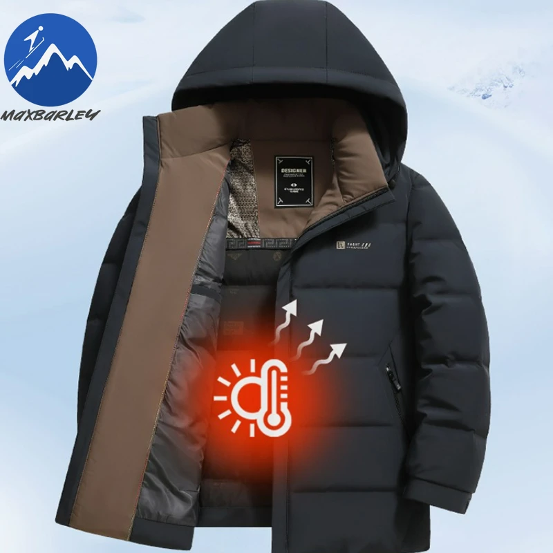 Maxbarley Men Down Jacket New Hooded Outdoor Sports Warm Lightweight Puffer Jacket Casual Travel Thicken Windproof Winter Coat