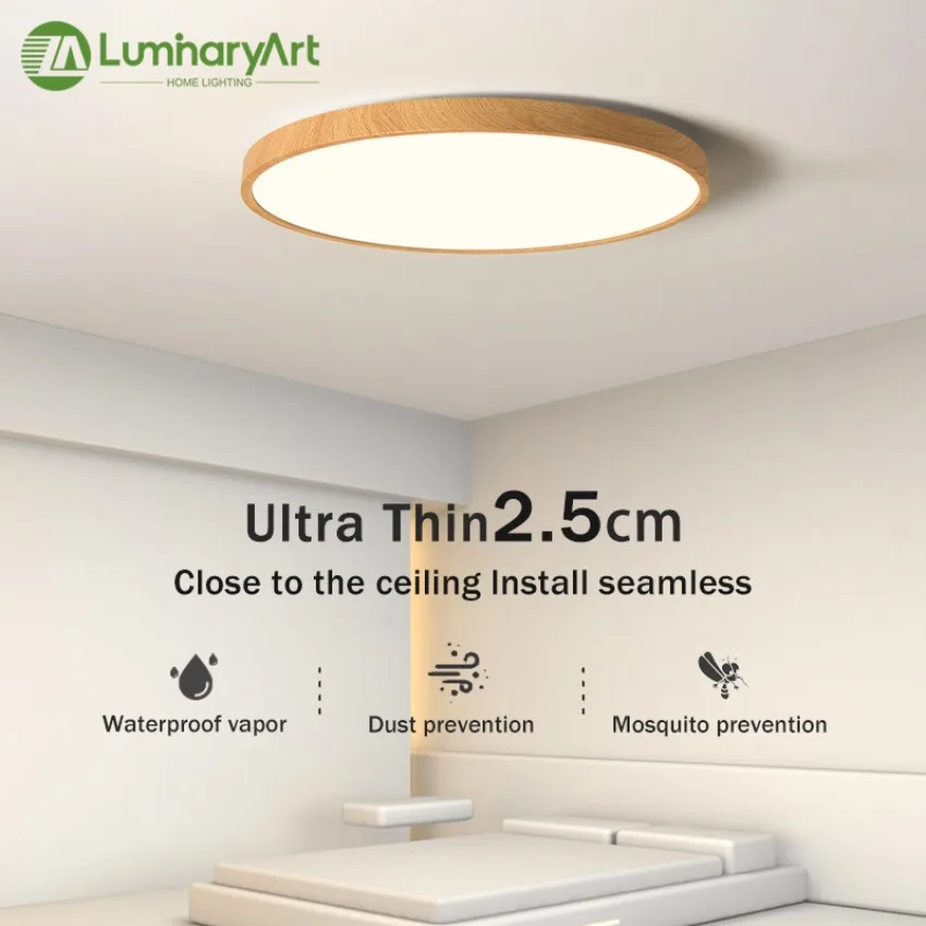 Ultra Thin LED Ceiling Light Circular Walnut Wood Decorative Light Living Room Bedroom Study Balcony Indoor Lighting Fixtures