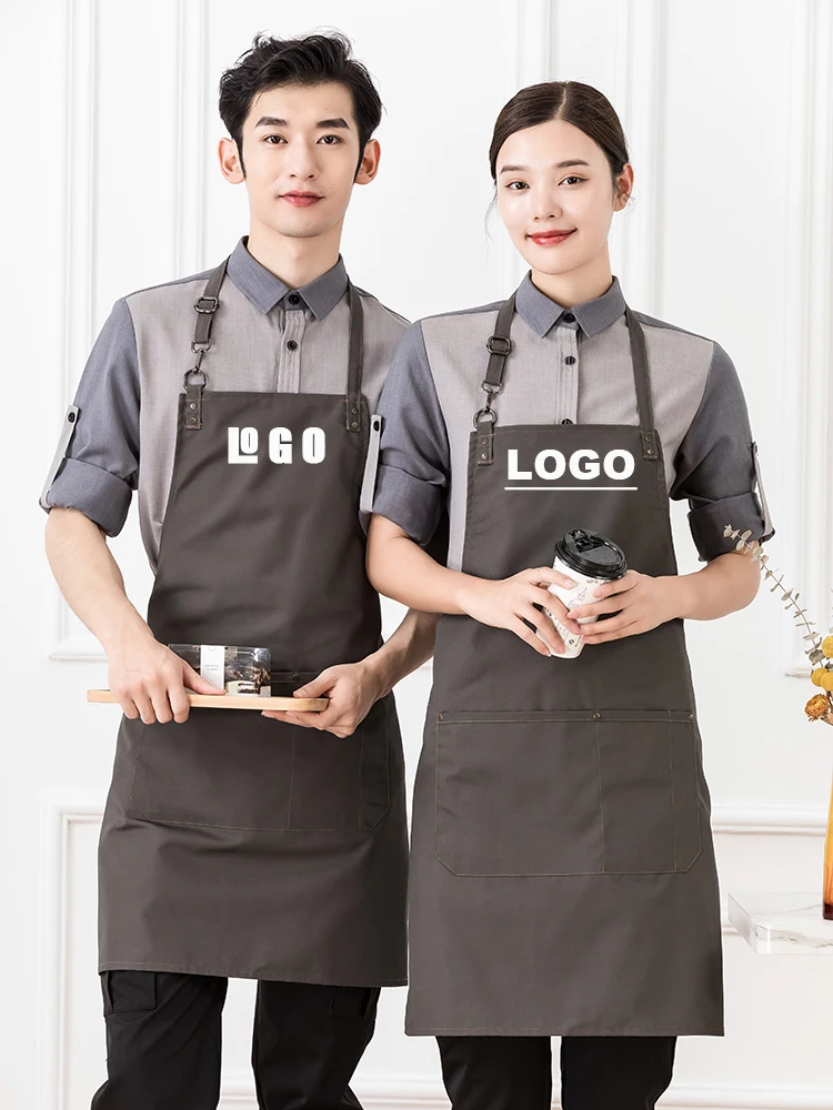 Men Women Kitchen Apron Korean Canvas Grilling Cooking Aprons Pinafore Coffee Room Pet Shop Nail Salon Barber Customized Uniform