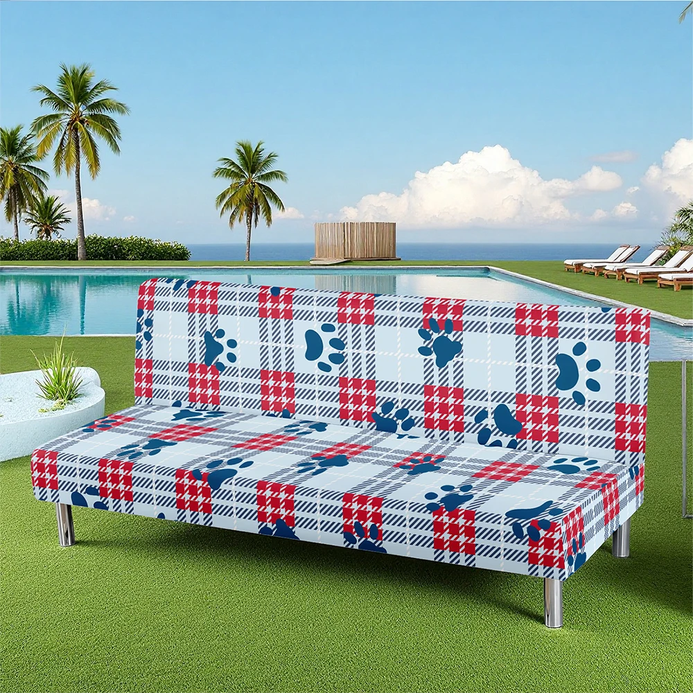 

Paw Print Plaid Summer Outdoor Futon Cover, Pet - Friendly Elastic Sofa Bed Cover, Washable & Non - Slip