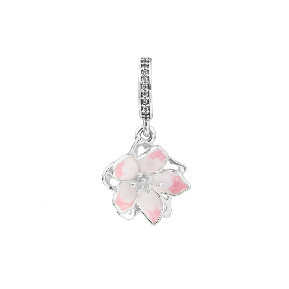 Mother's Day Cherry Blossom Dangle Charm 925 Sterling Silver Accessories Mother Kids Free Shipping Beads For Jewelry Making