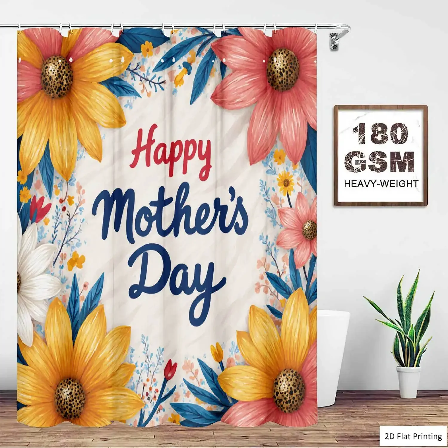 180GSM Heavyweight Waterproof Polyester Shower Curtain Hummingbird Orange Floral Cowboy Boot Marble Dandelion Heart Dragonfly