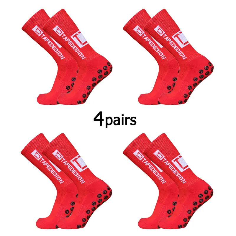 Lote de 4 Pares de Calcetines de Fútbol Antideslizantes con Diseño de Cinta Adhesiva, Calcetines Deportivos de Media Pan