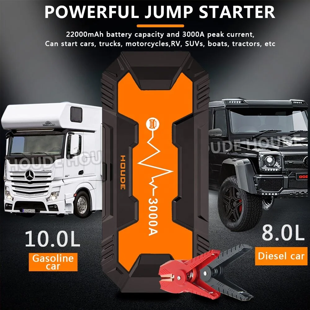 3000A Super Safe Car Jump Starter With Quick Charge Auto Battery Booster Power Pack Can Start RV/Car/SUV/Boat