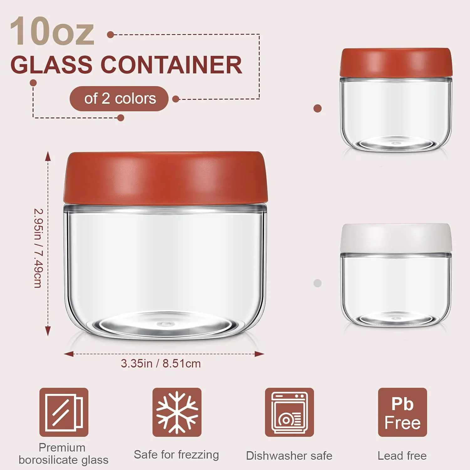 10oz Overnight Oats Container with Lid Wide Mouth Glass Mason Jars Airtight Yogurt Jars for Food Prep Condiment Salad Storage