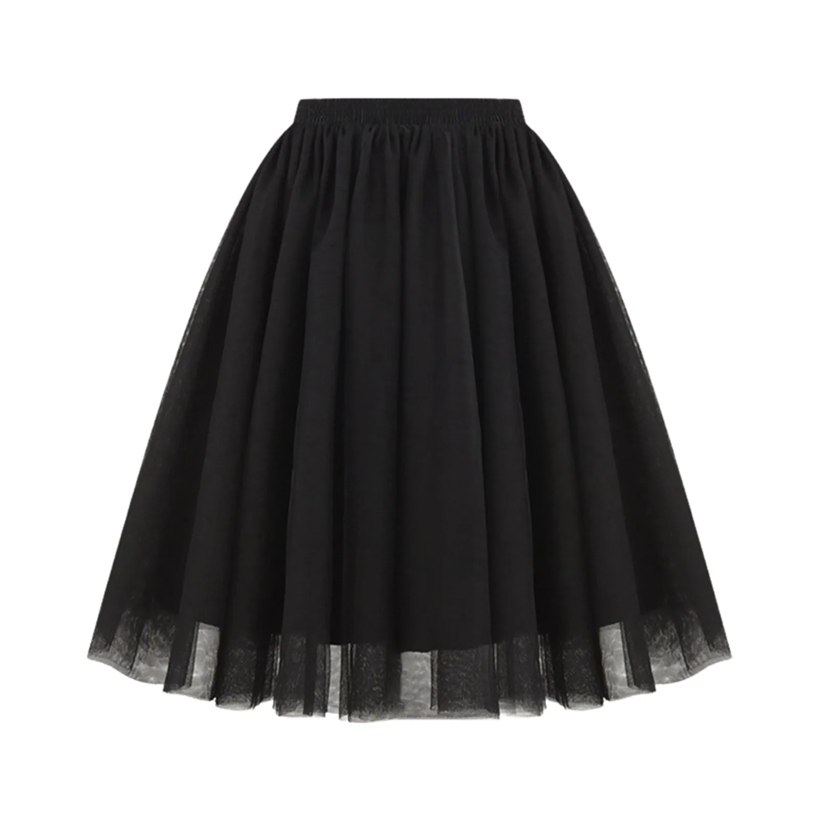 Waist Pleated Mesh Skirt Soft Drape Mid Length Skirt Large Size A Line Skirt Luxury Gothic Korean Fashion Mardi Gras Carnival