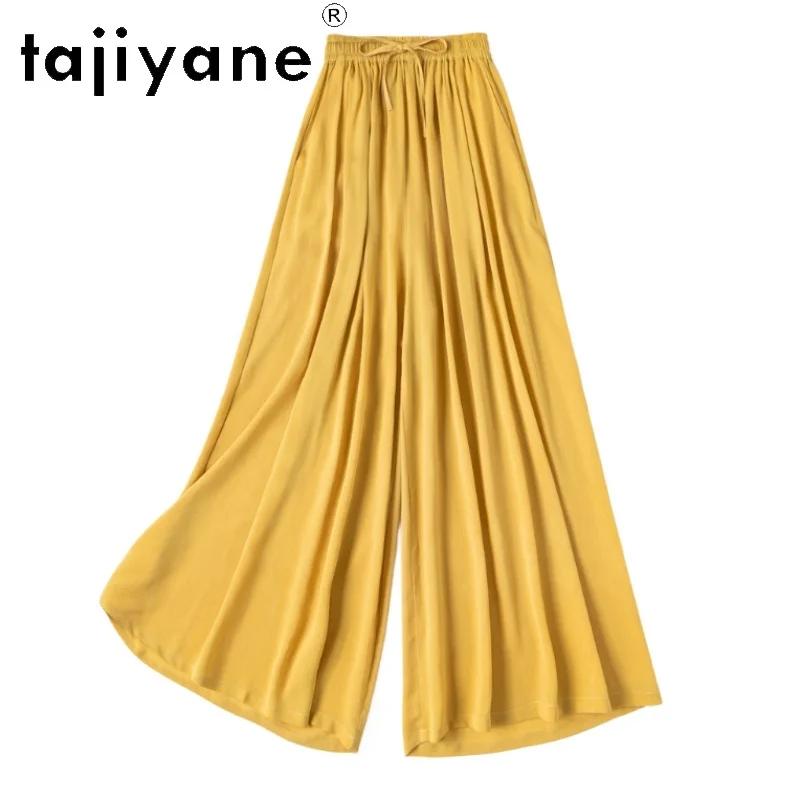 

Шелковые брюки TAJIYANE из 100% тутового шелка, женские, желтые, свободные, летние, широкие штаны, 2026, женская одежда, панталоны