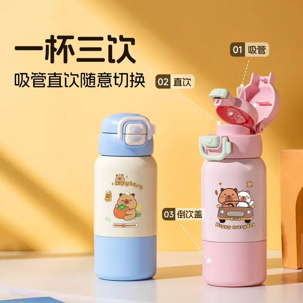 Large Capacity Capybara 316 Stainless Steel Thermos Cup One Cup Three Drinks Cute Doll Suction Cup for Kids' School & Office Use