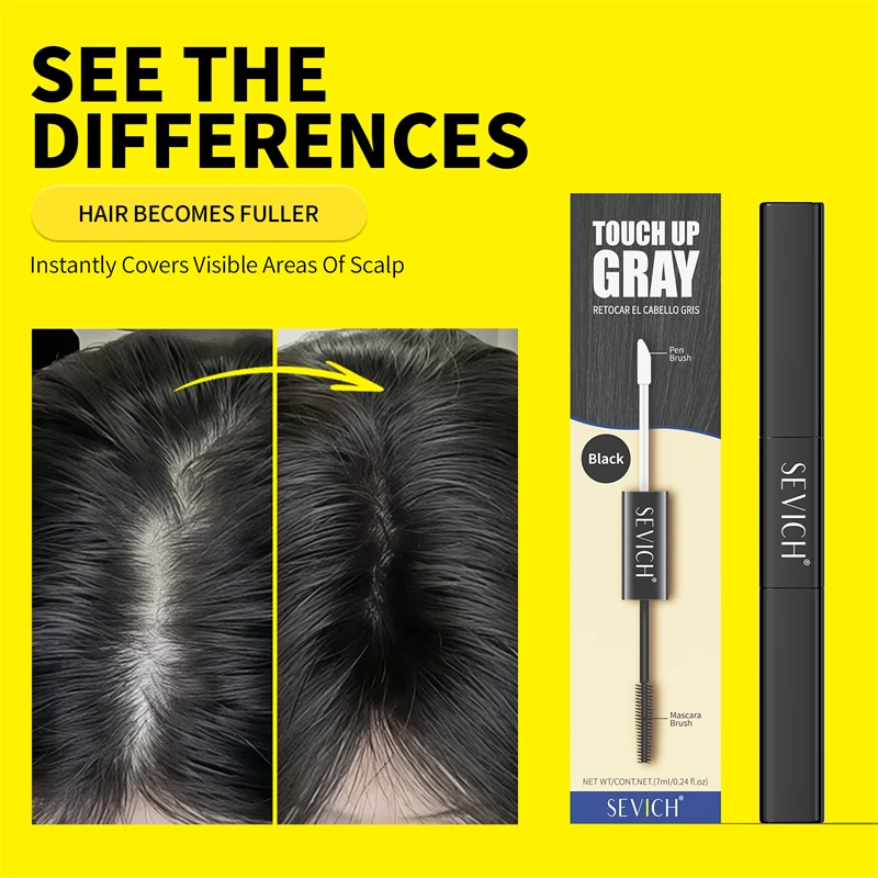 One-Time Hair dye Pen  Instant Gray Root Coverage Hair Color white to dark brown black 2 brushes soft head easy apply temporary