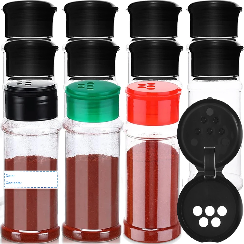 Contenedores de especias transparentes, botella agitadora de pimienta, tarros de condimentos de sal, botellas de condimentos para barbacoa con tapas, tarro de almacenamiento de cocina