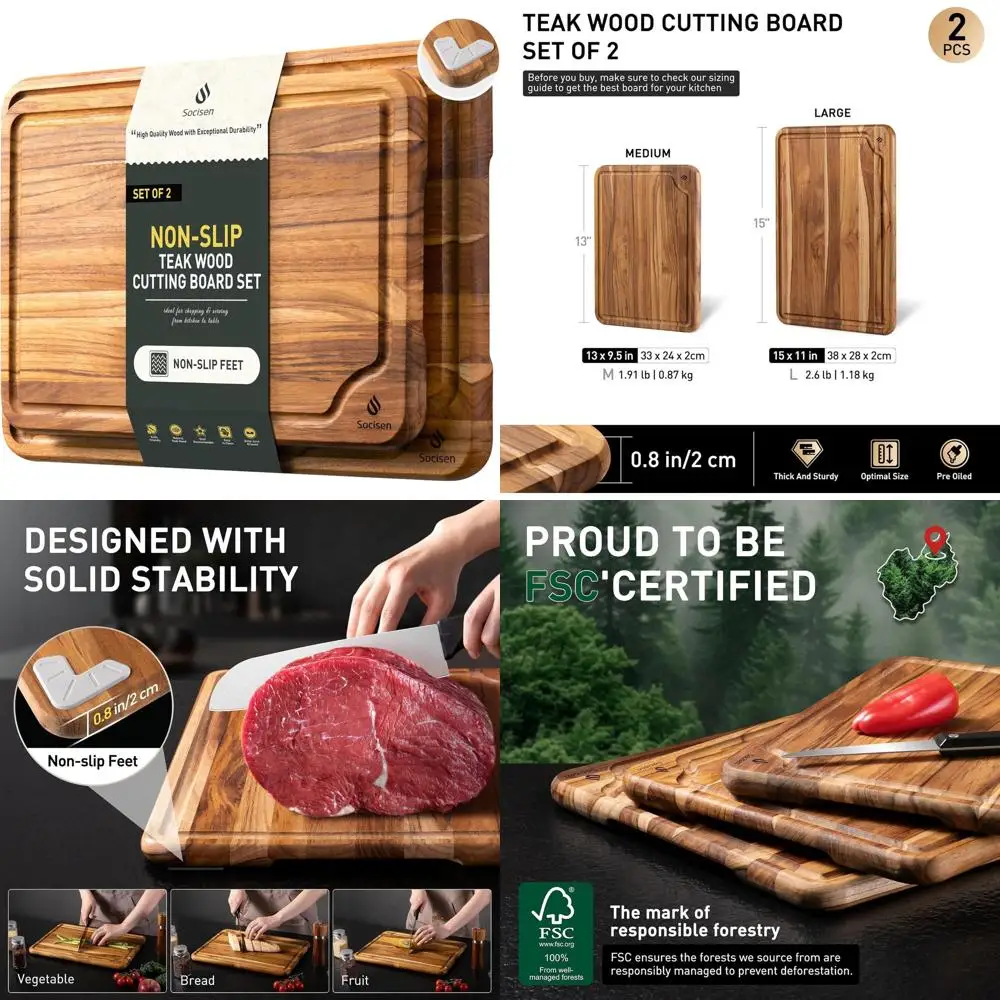 

Двойные разделочные доски из тикового дерева — кухонные разделочные доски с нескользящей функцией для использования над раковиной