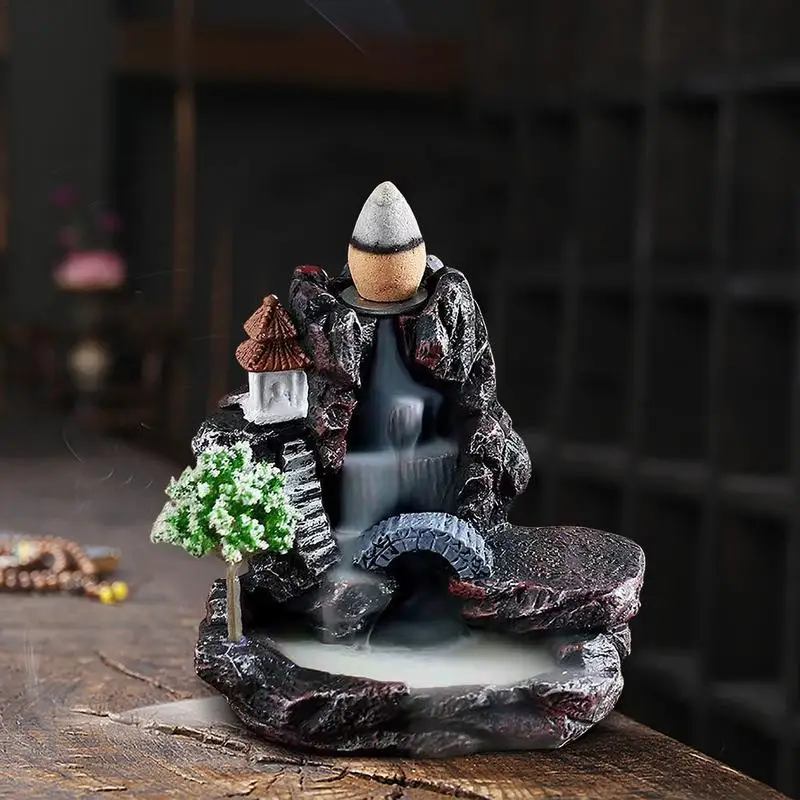 Backflow Incense Burner Resin Ceramic Waterfall Backflow Incense Holder Home Office Decoration With Incense Cones For Bedroom