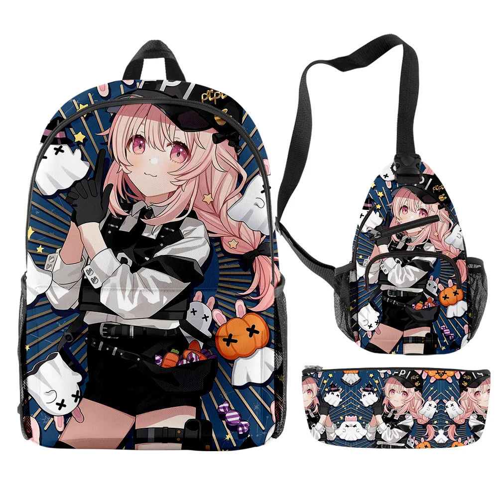 

Trendy Youthful VTuber Pipkin Pippa Anime 3pcs/Set Backpack 3D Print Bookbag Laptop Daypack Backpacks Chest Bags Pencil Case