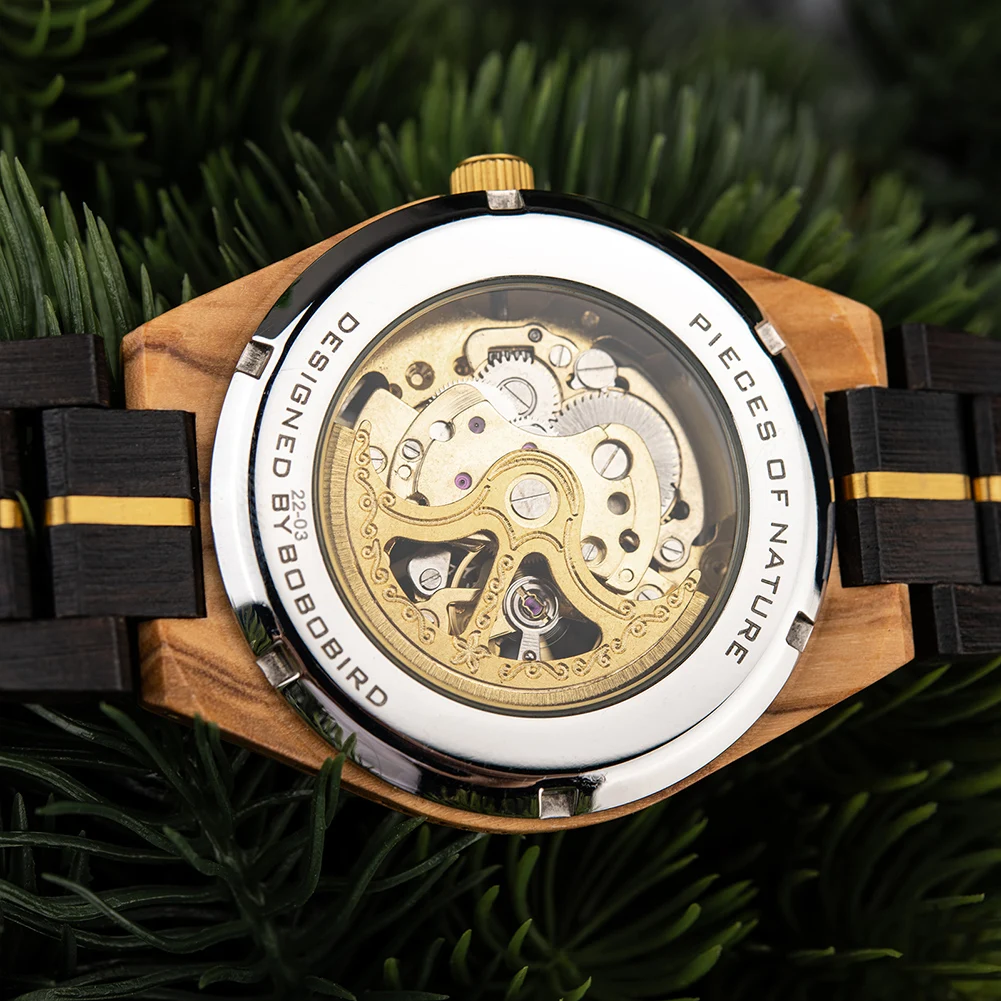 Mechanical Watch Men Wooden Watches BOBO BIRD Luxury Fashion Automatic Wristwatch Luminous Timepiece Clock Custom Gift Box OEM