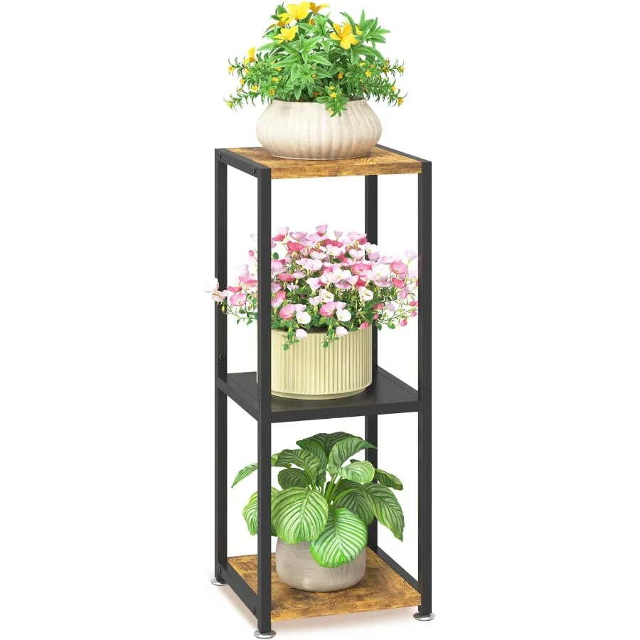 

Black 3 Tiered Wood Plant Stand Indoor for Larger Heavy Duty Planter Sturdy Multi Level Vertical Flowers Racks for Narr