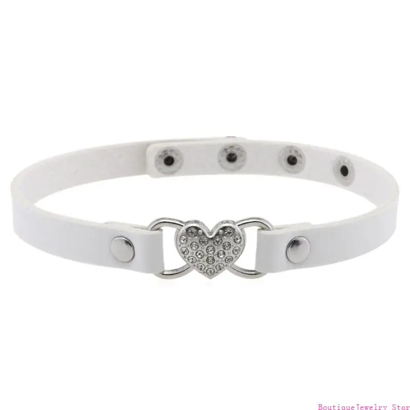 E1PE Soft Leather Heart Pendant Collar Necklace for Sensitive Skin Comfort