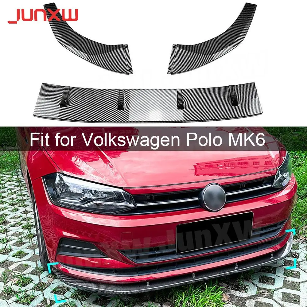 

for Volkswagen Polo MK6 2018+ ABS Front Bumper Lip Spoiler Guard Three-section Front Bumper Lip Chin Car Accessories