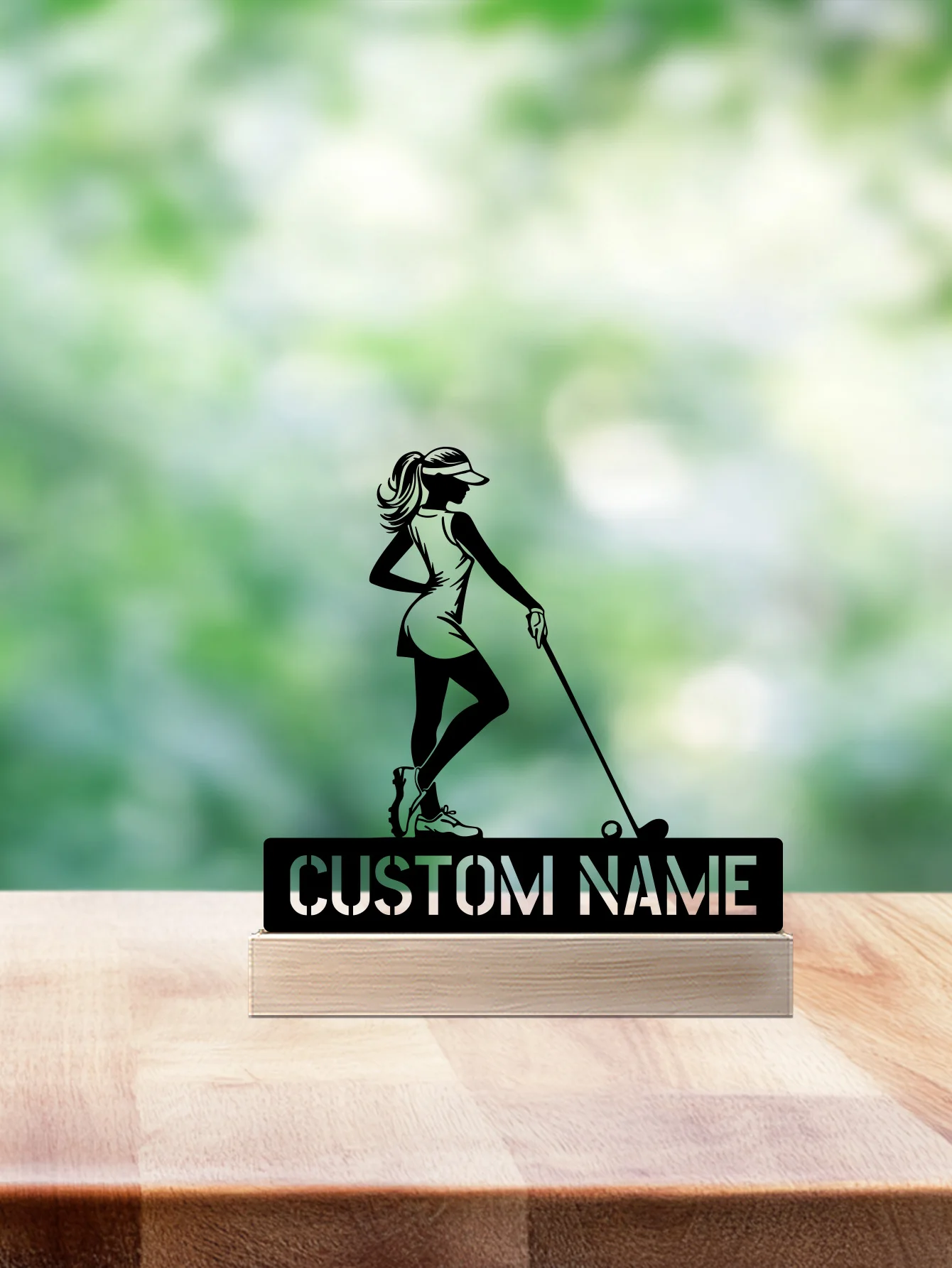 1pc Fashion golf sport Customized Name Metal Statue With Wood Base Iron Ornament Tin Sculpture Handicraft With Wood Base