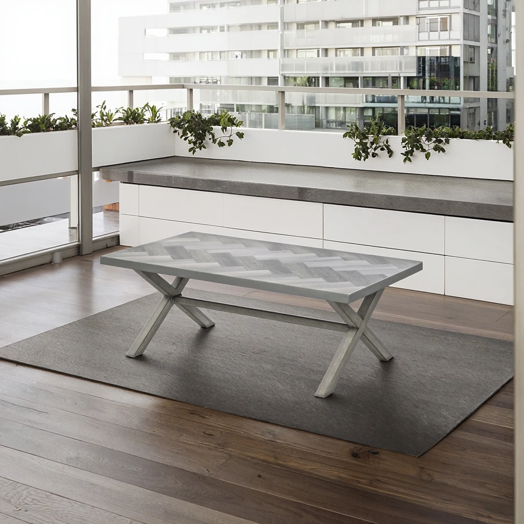 طاولة قهوة على شكل X باللون الرمادي العميق مصنوعة يدويًا من الألومنيوم المصقول يدويًا من الراتنج المتين قطعة مركزية أنيقة للاستخدام الداخلي/الخارجي للوجبات الخفيفة الوزن #1