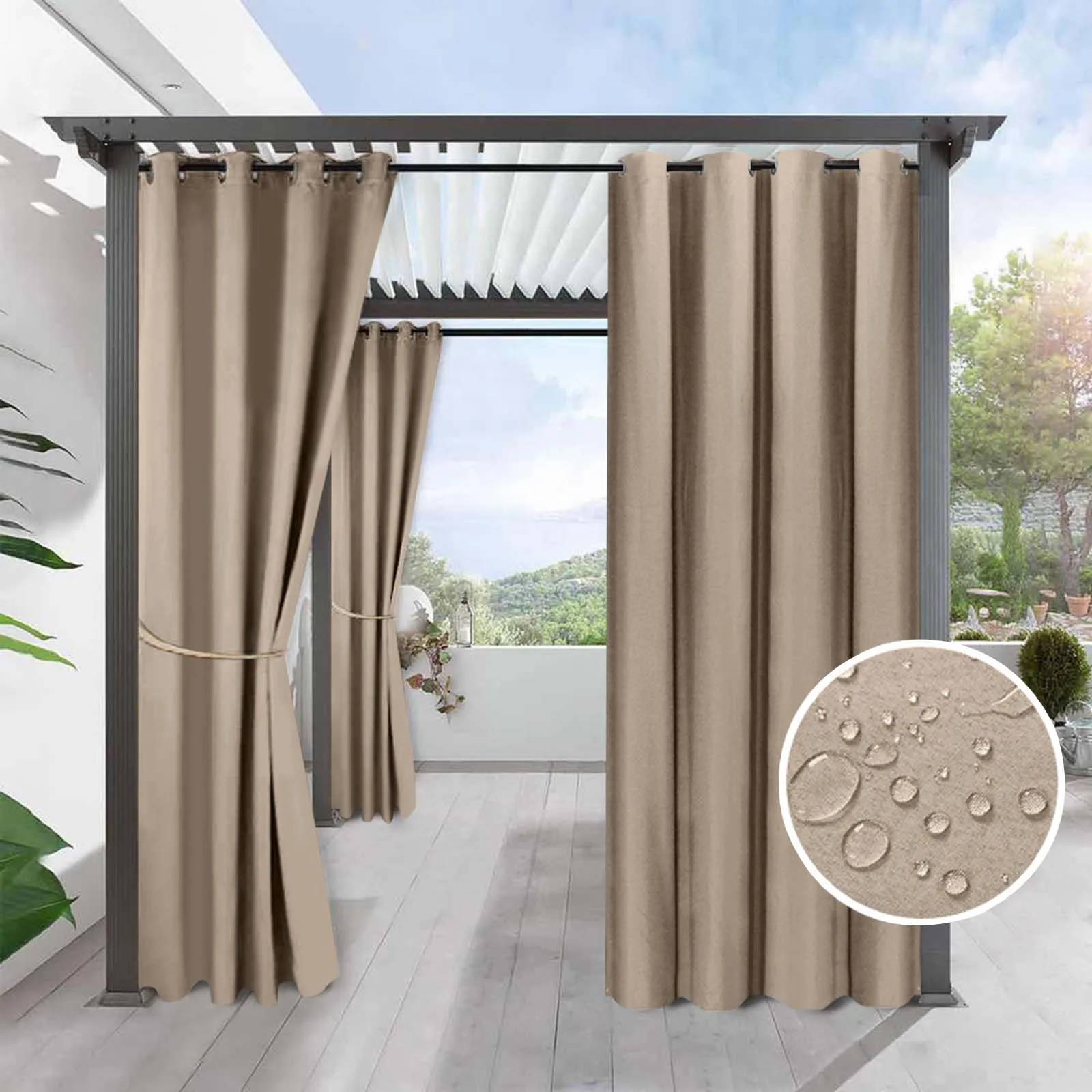 

Outdoor Waterproof Rainproof Linen Fabric Curtains for Garden Patio Terrace, UV-resistant Shades for Home/Hotel/Balcony/Bathroom