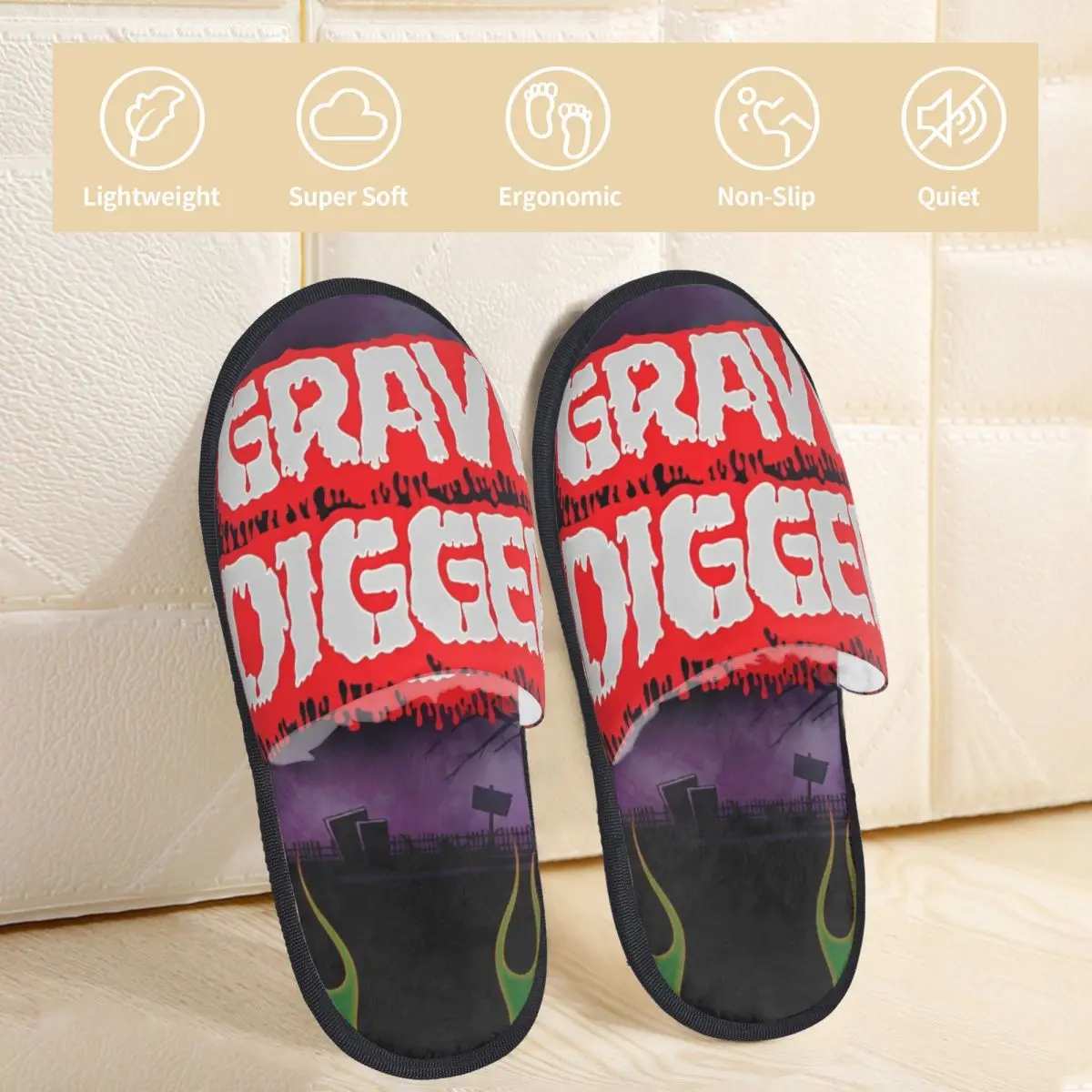 Winter House Slippers Monster Jam Grave Digger Truck Accessories Household Fur Slippers Slides Indoor Cozy Non-slip Slides