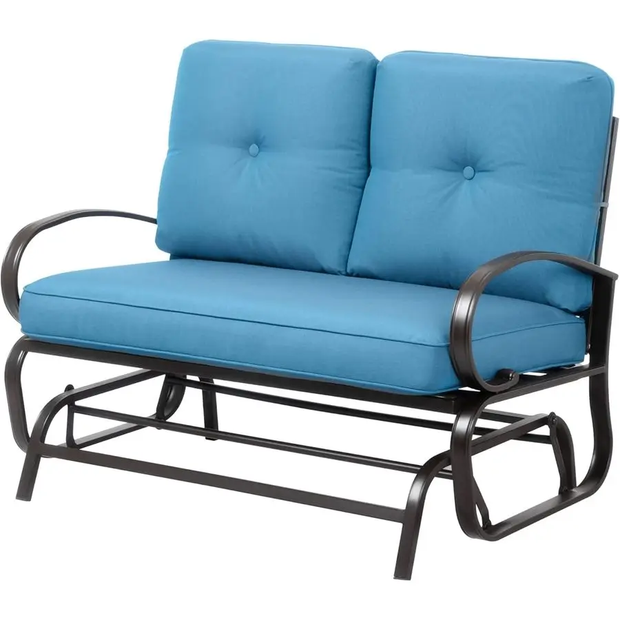 Metal Outdoor Patio Swing Glider Bench, Loveseat Rocking Chair, Wrought Iron Patio Furniture Steel Frame Glider Chair with Cush