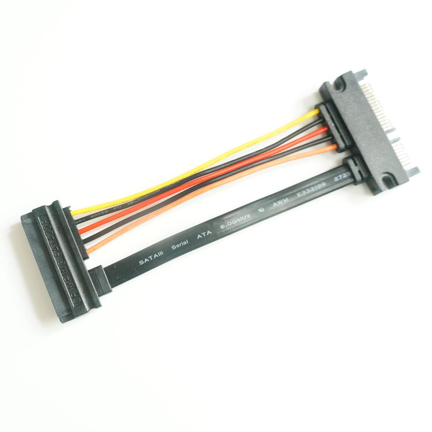 Przedłużacz SATA 10cm 22Pin, Sata męski na żeński 7Pin + 15Pin danych i 3.3V Power Combo przedłużacze