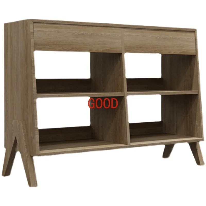 

Shelf against the wall Shelf Layer shelf Display Container showcase Boutique retro wooden six-bucket cabinet Wooden coffee color
