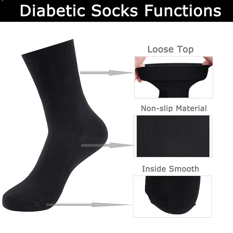 2 Pairs/Lot Large Plus Big Size Diabetic Socks Non-Binding Loose Top Cotton Sock Diabetes Patients Men and Women EU Size 42-UP