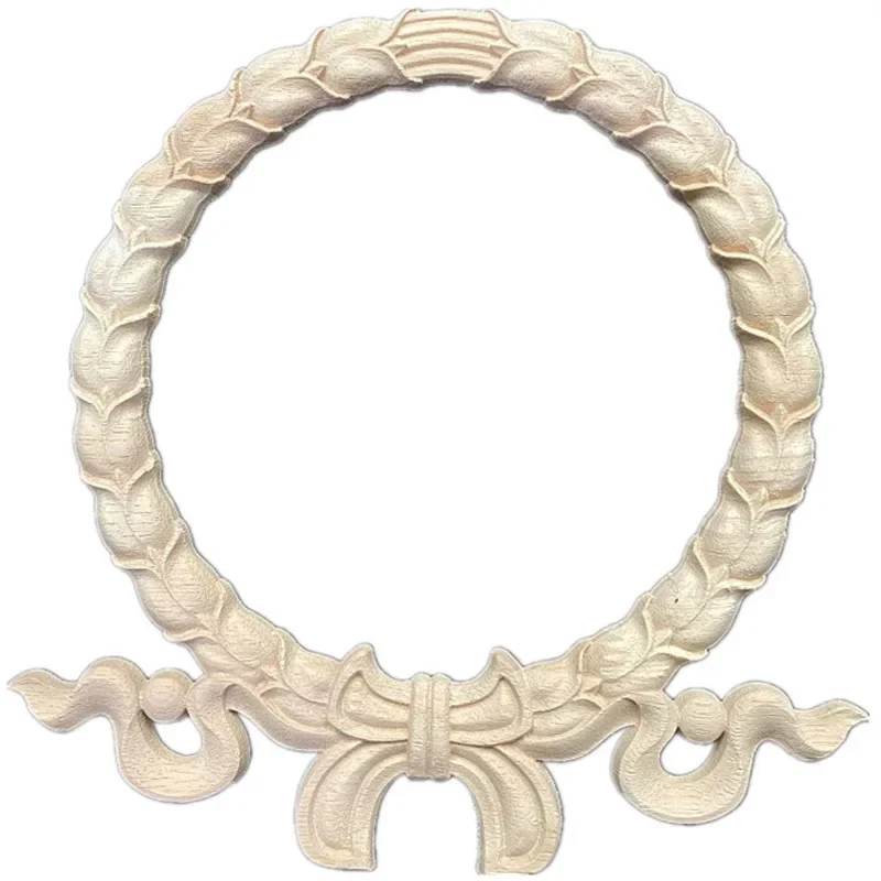 24cm Round Wood Applique Round Flower Exquisite Carving Natural Wood Appliques Corner Appliques Frame Wall Furniture Decoration