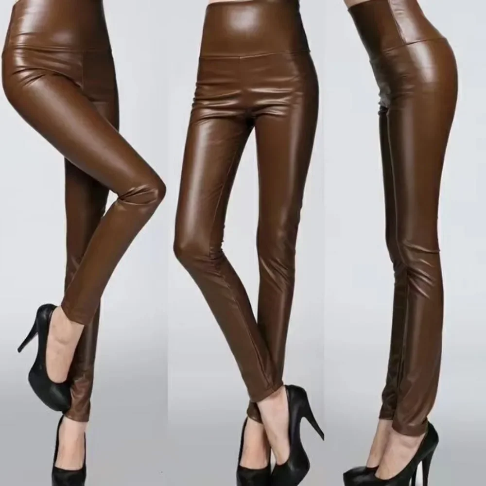 High Waisted,Slim Fit Trousers,Faux Leather Pants Women Leggings,Invisible Open Crotch Outdoor Sex,Exoticism PU Pantalones