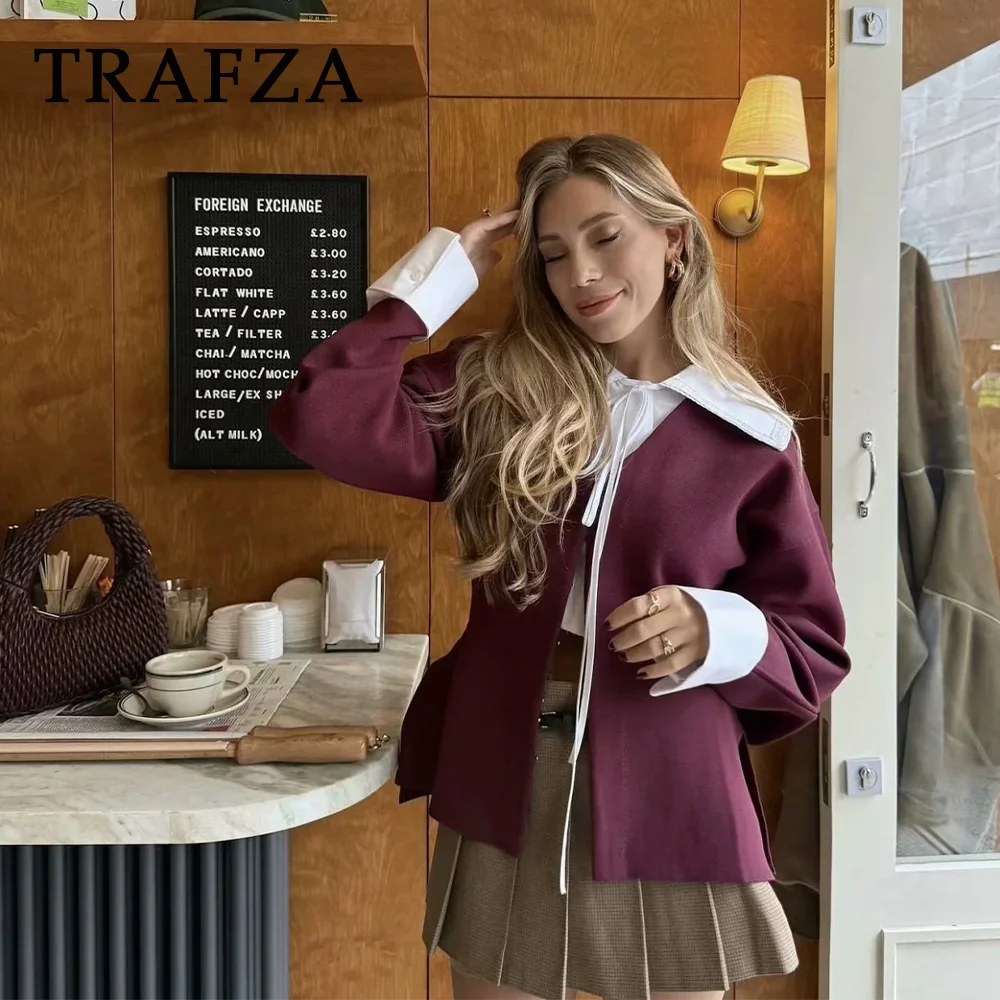 TRAFZA 2024 Autumn Winter Streetwear Women Knitted Suits Fashion Elegant V Neck Single Breasted Shirts+Chic Mini Skirts