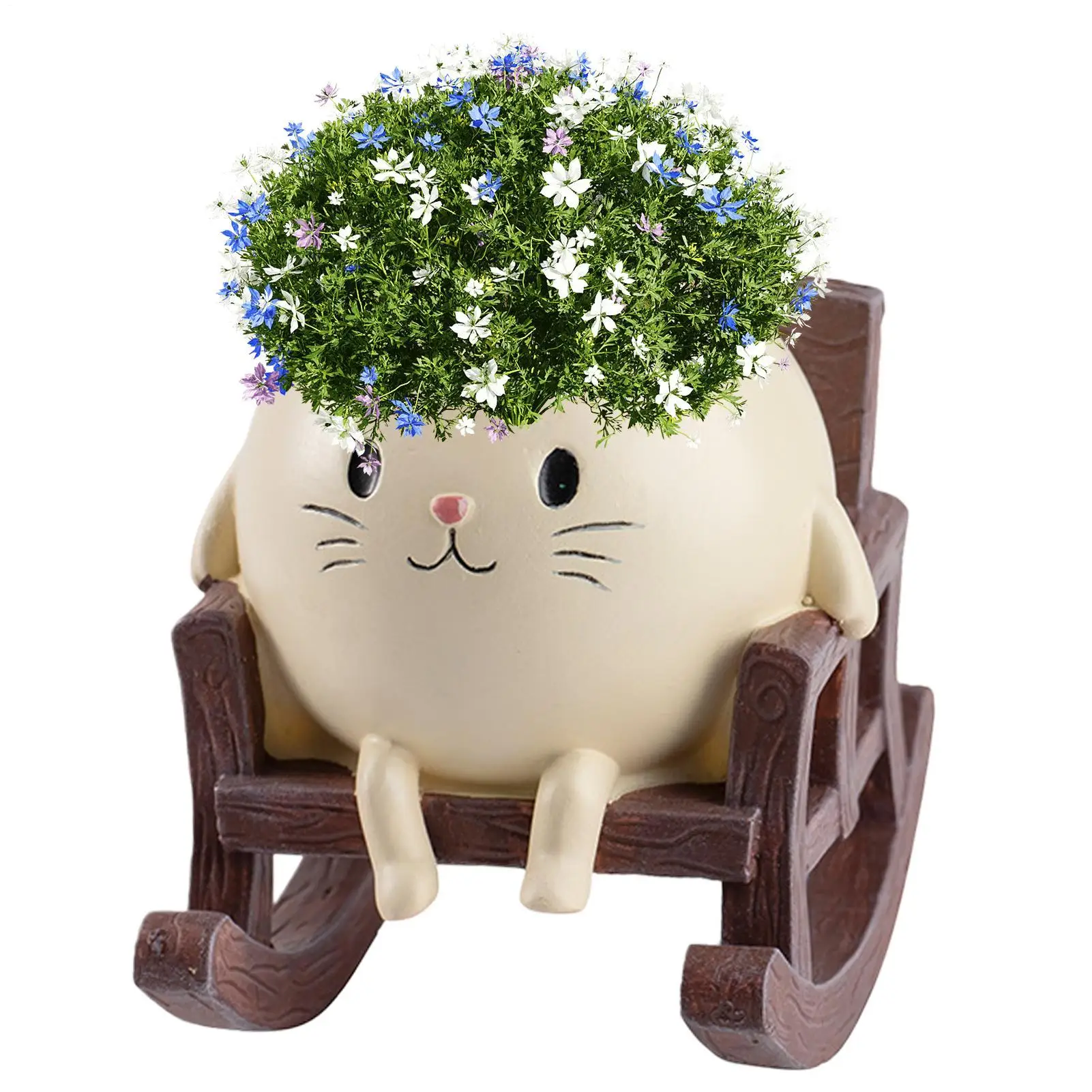 Swing Smile Face Planter Pot Cute Cat Rocking Chair Resin Flowerpots Potted Plant Ornament Home Art Decoration Flowerpot
