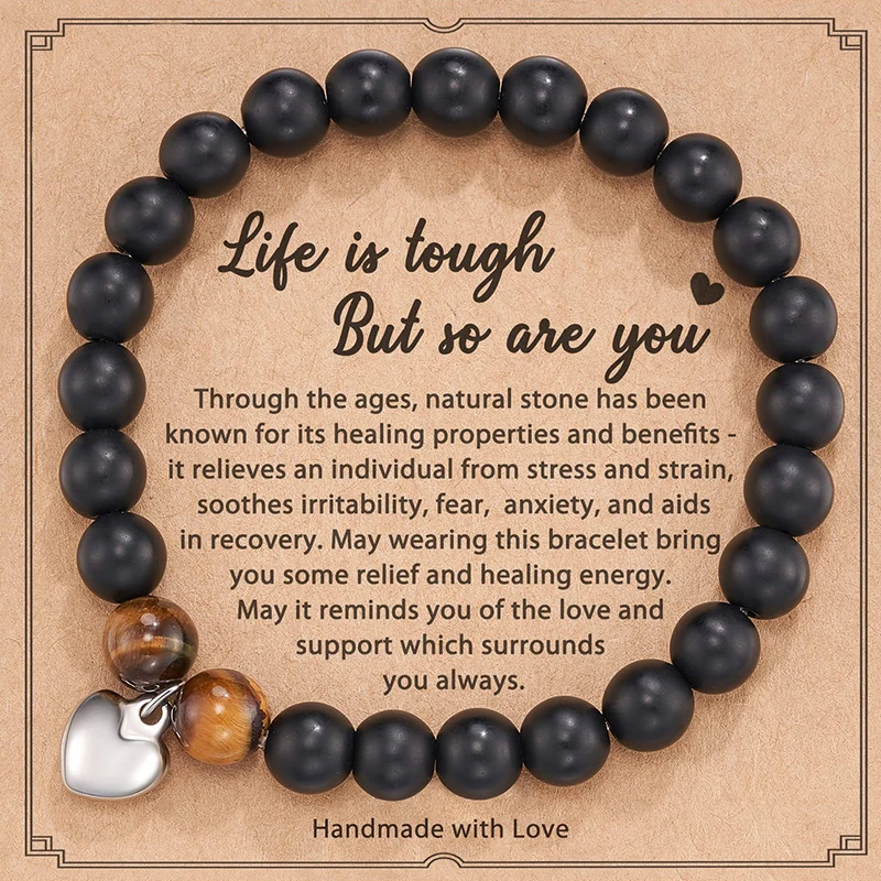 8mm Natural Stone Bracelets For Women Men Bohemian Love Heart Pendant Bangle Handmade Beaded Couple Bracelet Holiday Gifts K0