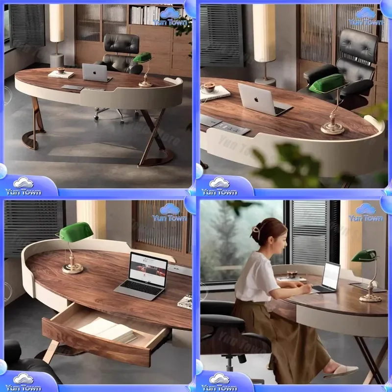 Italian Minimalist Walnut Writing Desk and Chairs for Home Office Workbench Light Luxury Simple Desk High End Designer