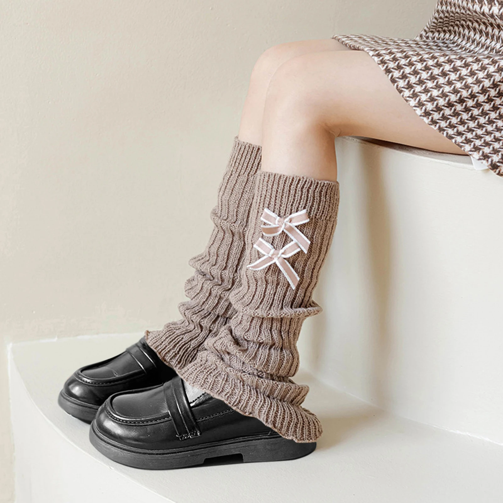 جوارب كاواي لتدفئة الساق للفتيات، جوارب طويلة قابلة للتمدد مع أقواس للأطفال #6