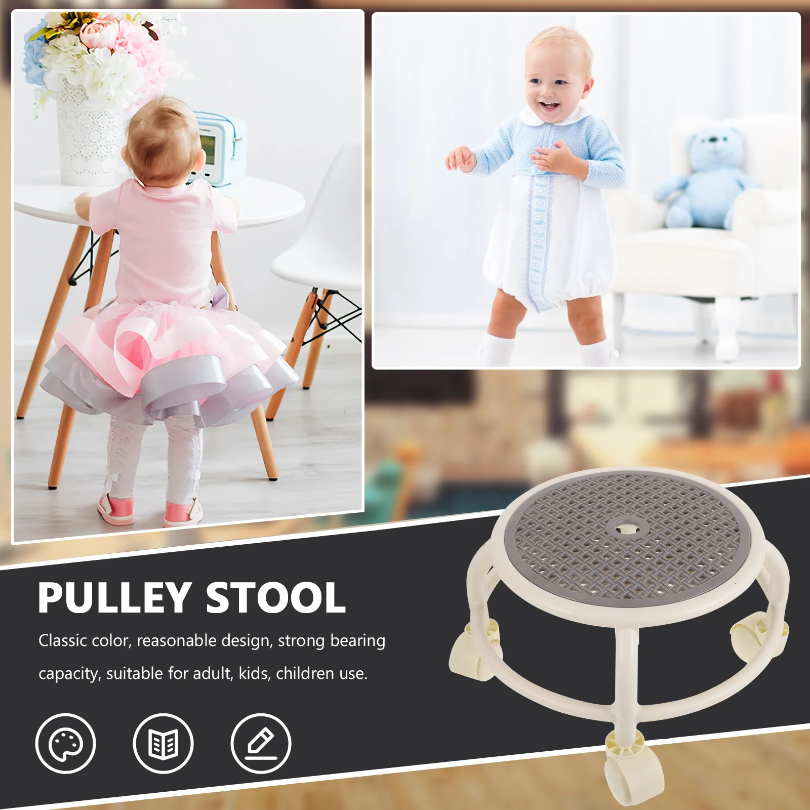 

Вращающийся низкий круглый табурет на колесиках для педикюра, маникюрного салона, домашнего использования, классический цвет, высокая грузоподъемность