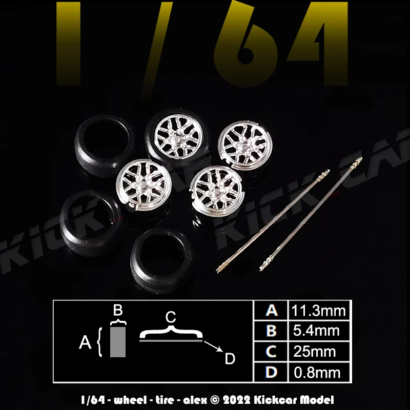 KICARMOD 1/64 Model Car Wheels with Rubber Tires for 1:64 Diecast Car Mini Model Cars Off-road Accessories Modified Parts