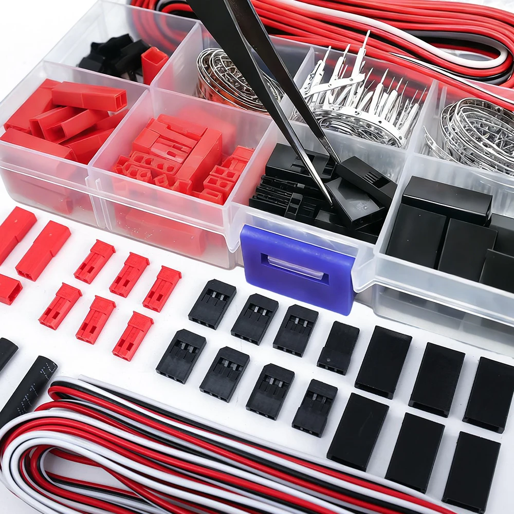 

JST Plug-in Male/Female Connector Box with Cable Tweezer Heat Shrink Tubing for RC Robot Airplane DIY Servo Cable Accessory Set