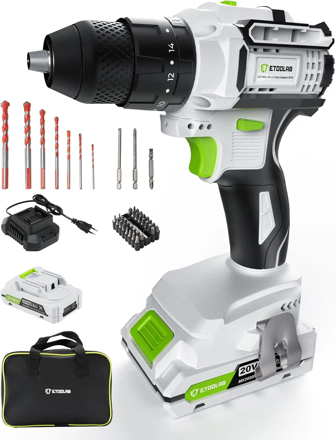 

Дрель ударная Беспроводная ETOOLAB, Дрель ударная 3-в-1, 45 шт., 2,0 Ач