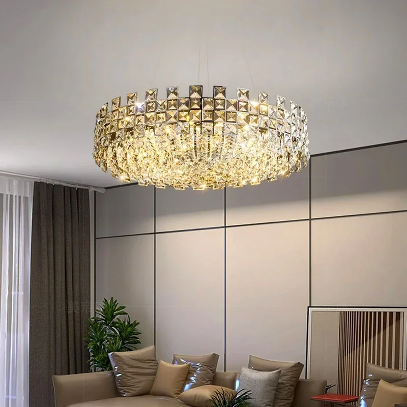 Modern Luxury Round Crystal Chandelier, Glamorous Ceiling Pendant Light for Living/Dining Room, High-End Home Decor Lighting