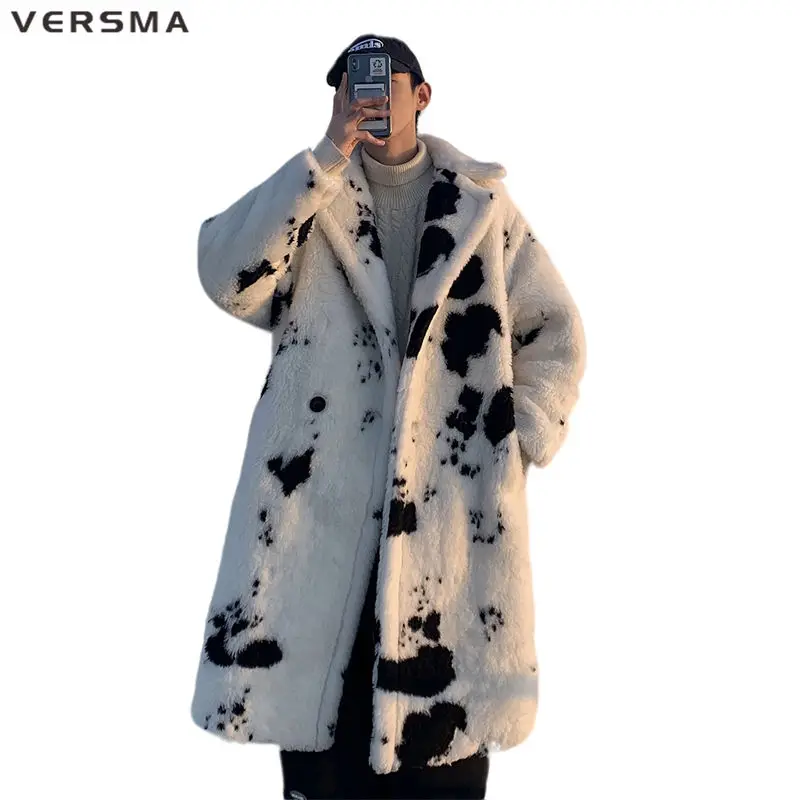 

VERSMA Winter Thicken Warm Loose Lamb Wool Jacket Women Korean Unisex Oversize Long Trench Coat Men Parka Plus Size Dropshipping