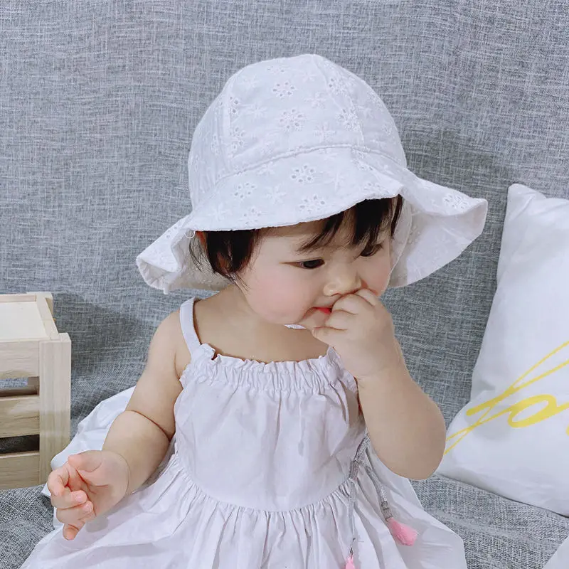 Children's Hat Spring Summer Sunshade Thin Cotton Fisherman's Hat Cute Baby Girl Baby Princess Bow Basin Hollow Mesh Hats