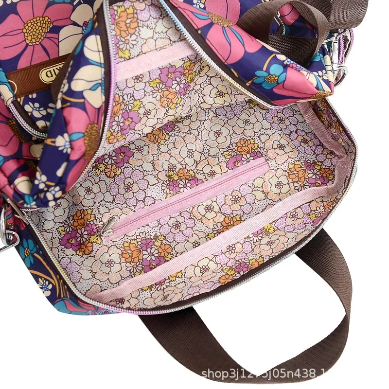 Women Handbag Casual Flower Print Large Capacity Shoulder Messenger Bag Waterproof Tote Bag Multiple Patterns Picnic Backpack