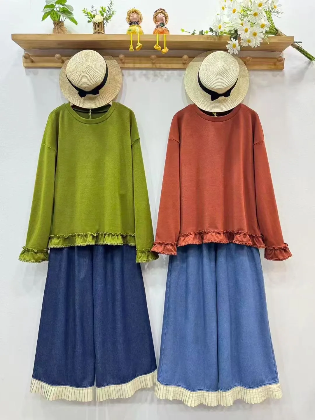 Japanische Mori Kei Kleidung Solide Candy Farbe Baumwolle T-Shirts Frauen Herbst Winter Oansatz Langarm Casual Lose Pullover Tops